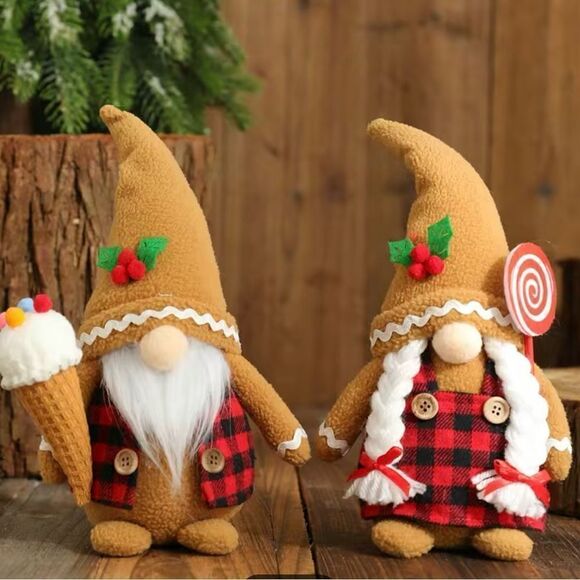SET OF 2 FEMALE AND MALE GINGERBREAD GNOMES - Picture 2 of 2